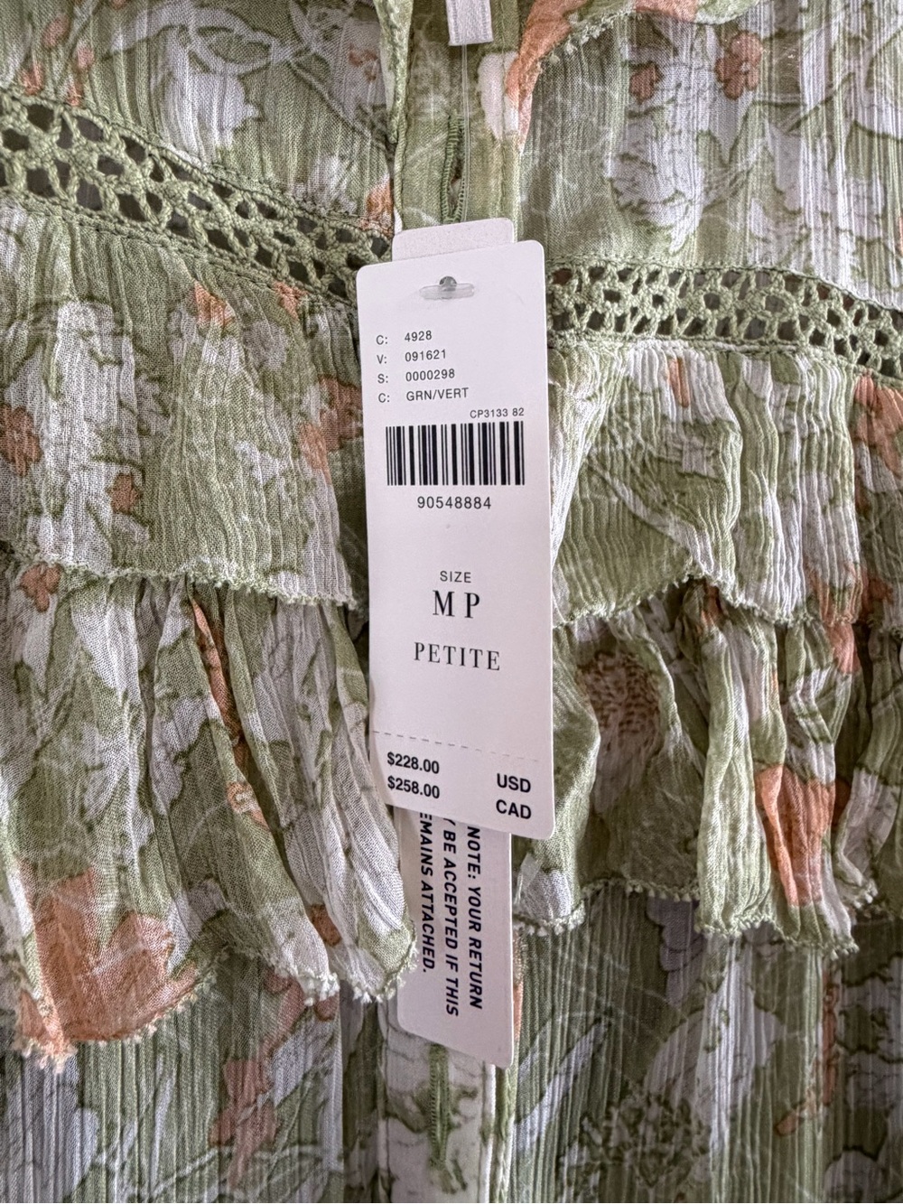 Anthropologie Sage Green Floral Ruffle Maxi Dress - Picture 3 of 4
